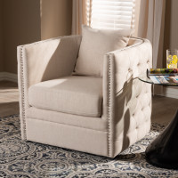 Baxton Studio TSF7718-Beige-CC Micah Modern and Contemporary Beige Fabric Upholstered Tufted Swivel Chair
